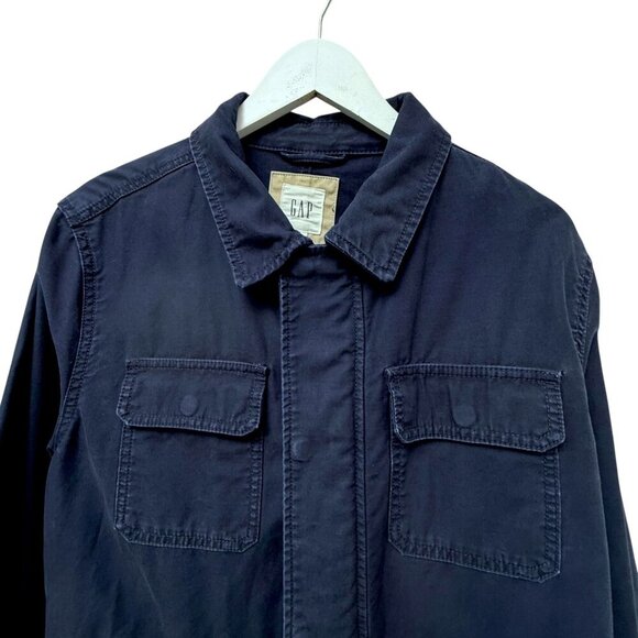 GAP Mens Utility Jacket Size Small Navy Blue Cotton Full Zip Casual Barn Coat - Picture 2 of 7
